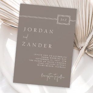 Modern Taupe Minimalist Monogram Wedding Invitation