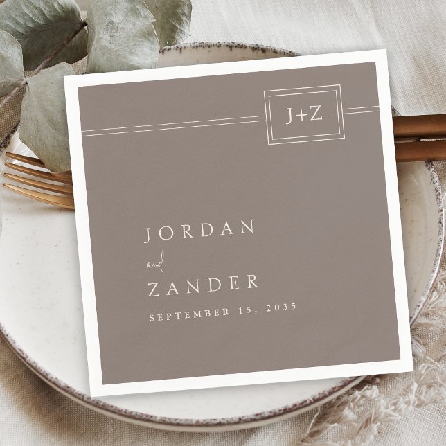 Modern Taupe Minimalist Monogram Wedding Napkin (Creator Uploaded)