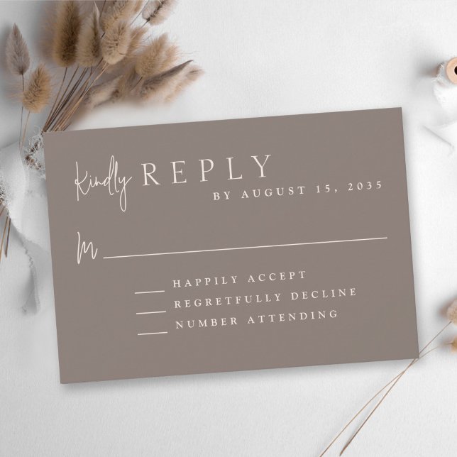 Modern Taupe Minimalist Monogram Wedding RSVP (Creator Uploaded)