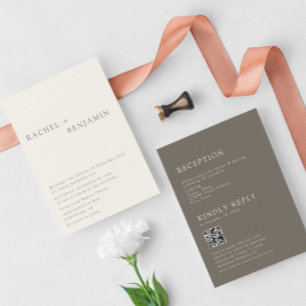 Modern Taupe Minimalist Wedding 2 Sided QR Code Invitation