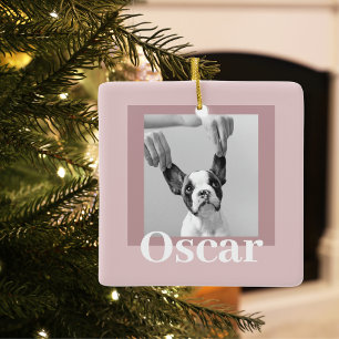 Modern Taupe & Pink   Dog Photo Ceramic Ornament