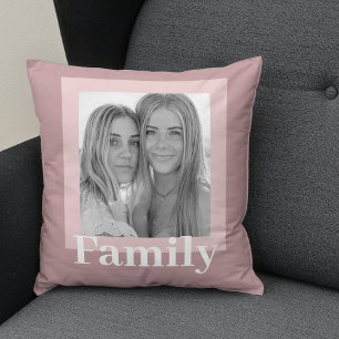 Modern Taupe & Pink Photo Family Gift Cushion