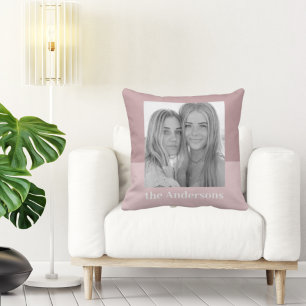 Modern Taupe & Pink   Photo   Family Gift Throw Pi Cushion
