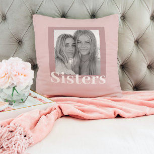Modern Taupe & Pink Photo Sisters Gift Cushion