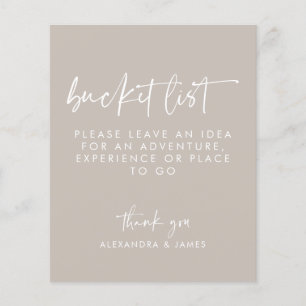 Modern Taupe Script Wedding Bucket List Sign
