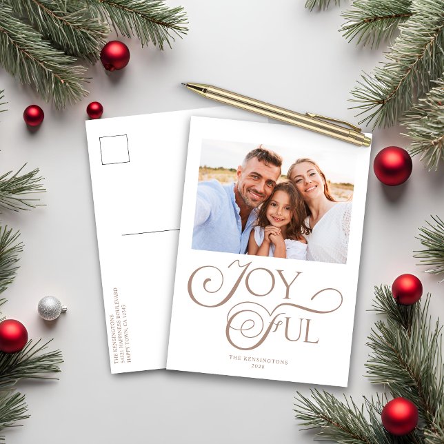 Modern Taupe Tan Joyful Christmas Holiday Photo (Creator Uploaded)