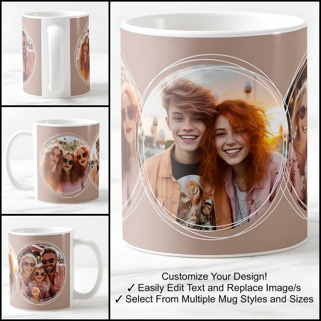 Modern Taupe Three Circle Picture Collage C88 Coffee Mug (Creator Uploaded)