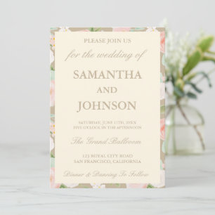Modern Taupe Vintage Ivory Floral Photo Wedding Invitation