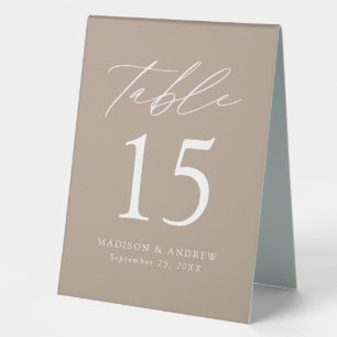 Modern Taupe Wedding Table Number