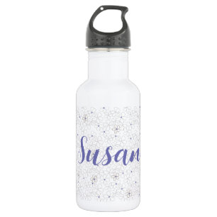 Modern Taupe White Flowers with Periwinkle 532 Ml Water Bottle