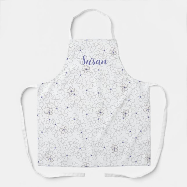 Modern Taupe White Flowers with Periwinkle Apron (Front)