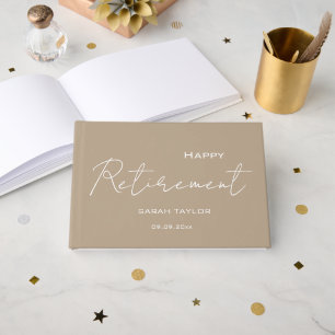 Modern Taupe White Happy Retirement Personalised  Guest Book