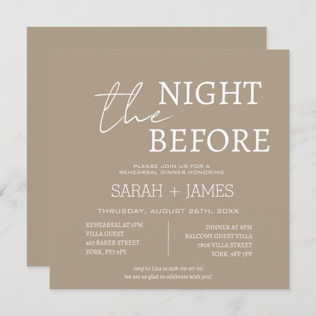 Modern Taupe White Rehearsal Dinner Wedding Square Invitation (Front/Back)