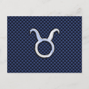 Modern Taurus Zodiac Sign Blue Carbon Fibre Print Postcard