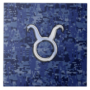 Modern Taurus Zodiac Sign Blue Digital Camouflage Ceramic Tile