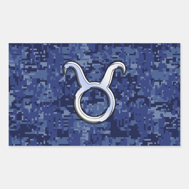 Modern Taurus Zodiac Sign Blue Digital Camouflage Rectangular Sticker (Front)