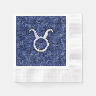 Modern Taurus Zodiac Sign Navy Blue Digital Camo Napkin