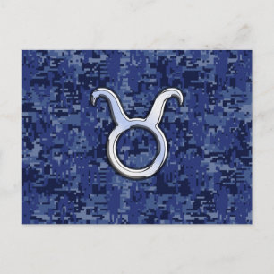 Modern Taurus Zodiac Sign Navy Blue Digital Camo Postcard