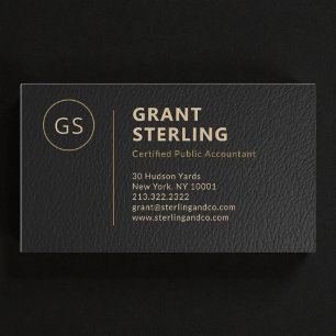 Modern Tax Preparer CPA Faux Leather Black Gold Business Card