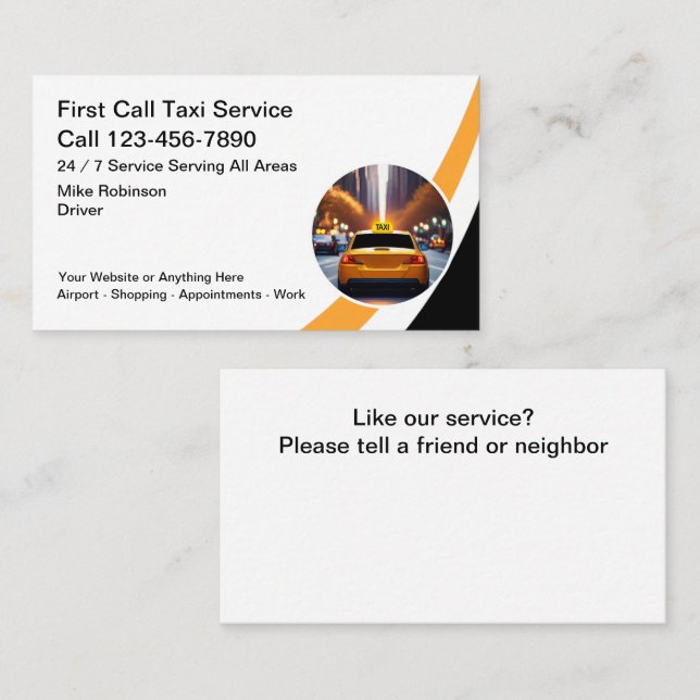Modern Taxi Driver City Cab Service Business Card (Front/Back)