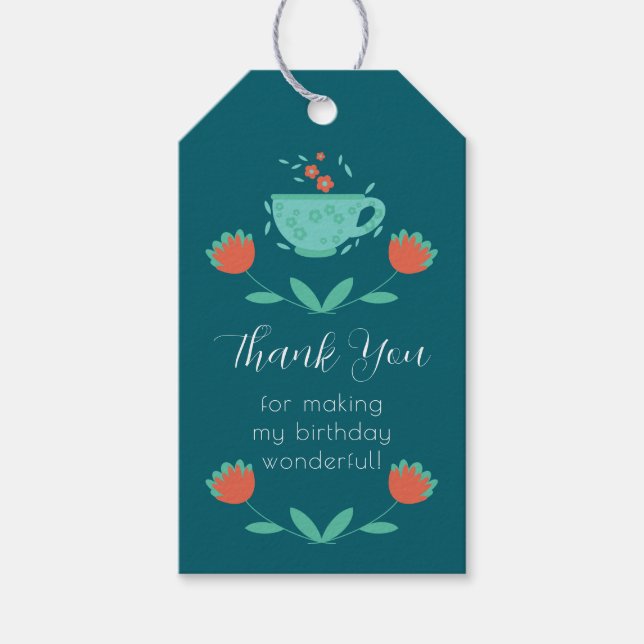Modern Tea Party Birthday Thank You Gift Tag (Front)