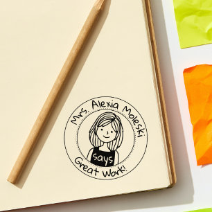Modern Teacher Classroom Avatar Great Work Rubber Stamp
