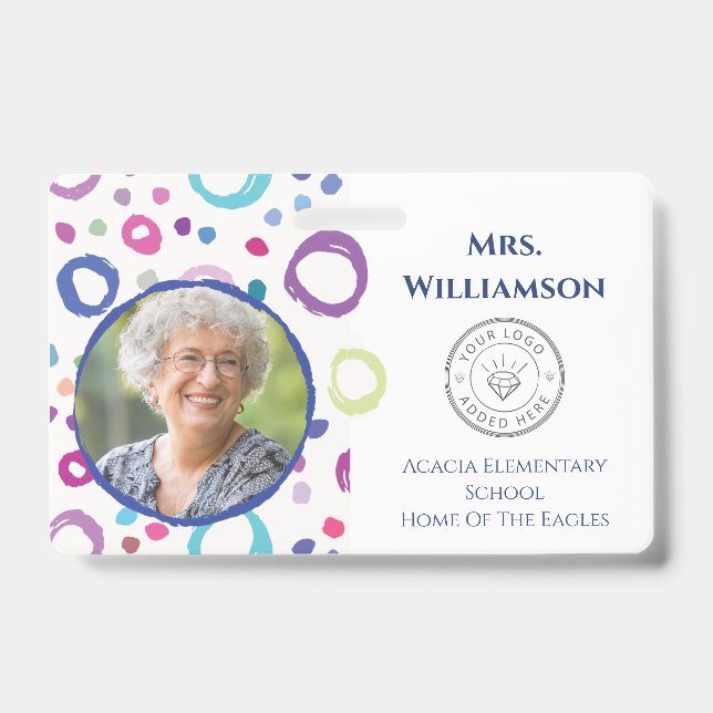 Modern Teacher Logo Educator Staff Photo ID Badge (Front)