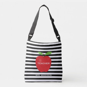 Modern Teacher Red Apple Horizontal Stripes Crossbody Bag