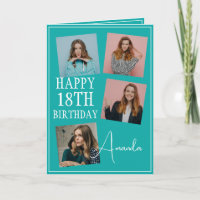 Modern Teal 4 Photo Collage 18th Birthday
