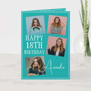 Modern Teal 4 Photo Collage 18th Birthday Card