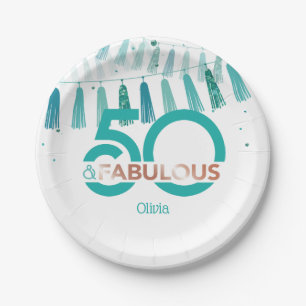 Modern Teal 50 and Fabulous Fifty Birthday Party Paper Plate