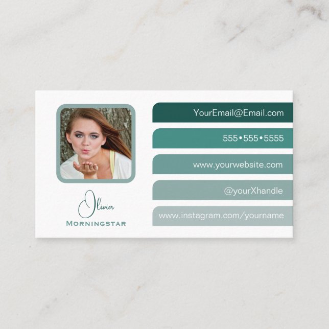 Modern Teal  5 Colour Tabs Social  Business Card (Front)