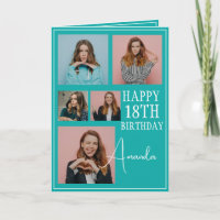 Modern Teal 5 Photo Collage 18th Birthday