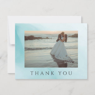 Modern Teal Abstract Minimalist Photo Wedding Thank You Card