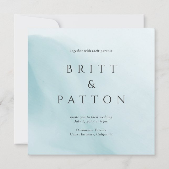 Modern Teal Abstract Minimalist Wedding Invitation (Front)