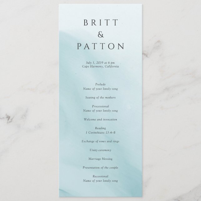 Modern Teal Abstract Minimalist Wedding Program (Front)
