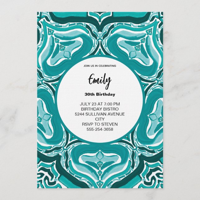 Modern Teal Abstract Pattern Invitation (Front)