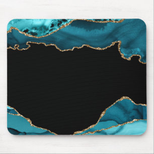 Modern Teal and Gold Agate Stone  Mouse Pad