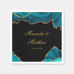 Modern Teal and Gold Agate Stone Wedding  Paper Pl Napkin