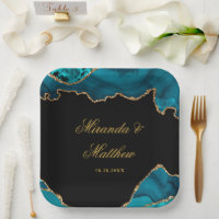 Modern Teal and Gold Agate Stone Wedding 