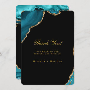 Modern Teal and Gold Agate Wedding Thank You Cards