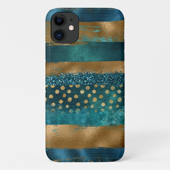 Modern teal and gold brush strokes Case-Mate iPhone case (Back)