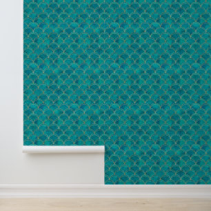 Modern teal and gold geometric print design wallpaper