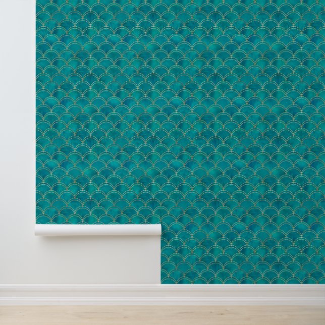 Modern teal and gold geometric print design wallpaper (Application)
