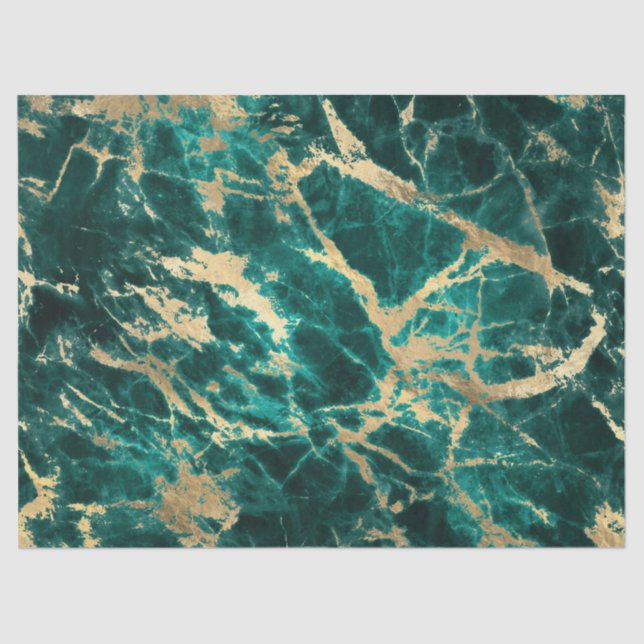 Modern Teal and Gold Marble Pattern Tissue Paper (Front)