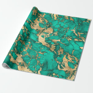 Modern Teal and Gold Marble Pattern Wrapping Paper