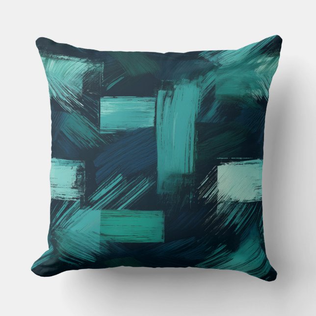 Modern Teal and Grey Abstract Throw Pillow (Front)
