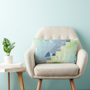 Modern Teal and Lime Geometric Mosaic Patten art Lumbar Cushion