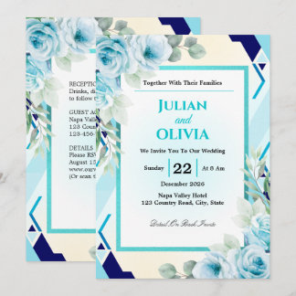Modern Teal and Navy Geometric Wedding Invitation