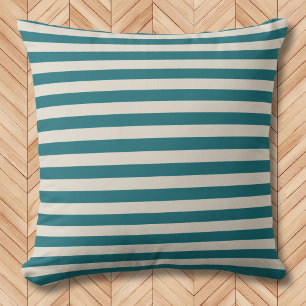 Modern Teal and Oatmeal Horizontal Striped Cushion